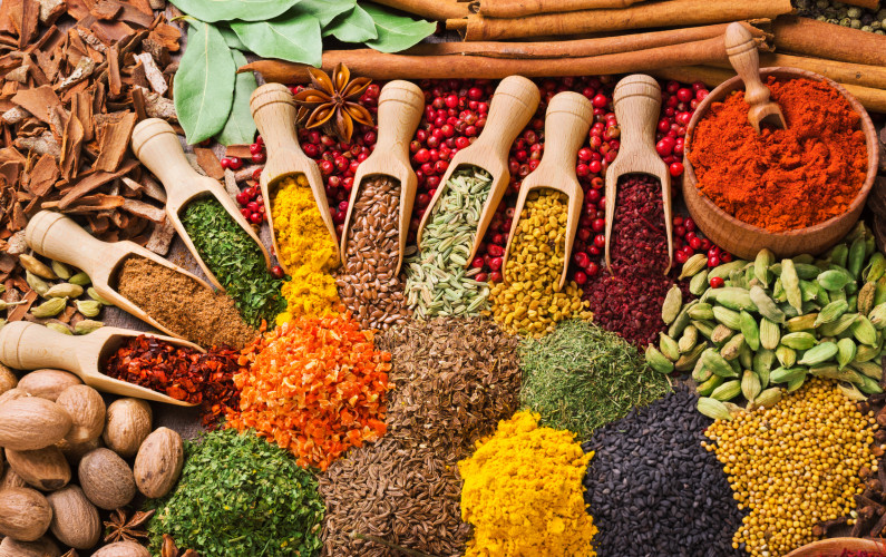 colorful composition with different spices and herbs